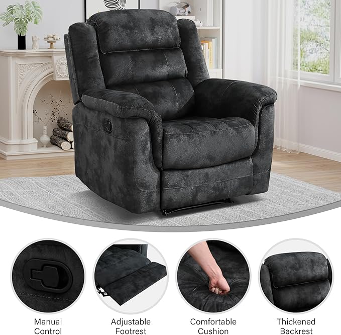 EBELLO Manual Recliner Chair, Soft Fabric Recliner Sofa
