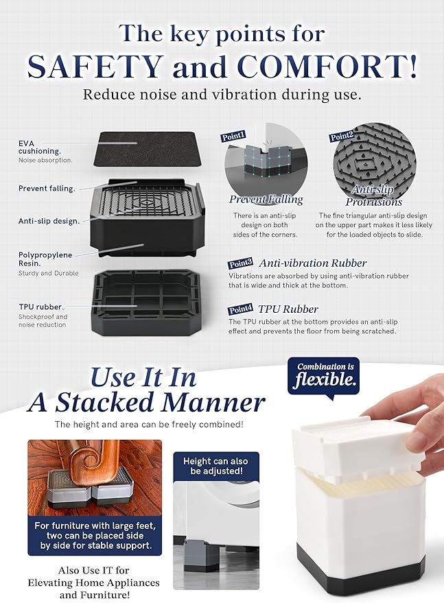EclatBain Bed Risers Furniture Risers Heavy-Duty Rectangular Adjustable Block 8