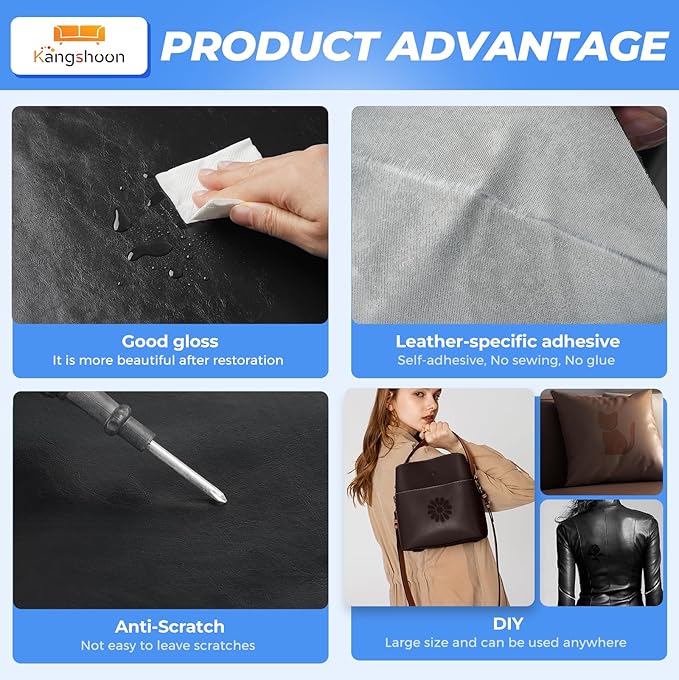 Kangshoon Leather Repair Patches, 17X158 Inch Self-Adhesive Leather Repair Tape