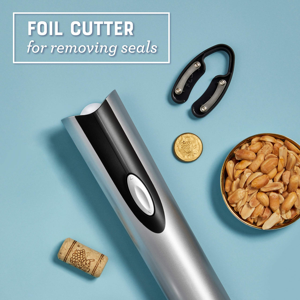 Oster Cordless Electric Wine Bottle Opener with Foil Cutter, Silver