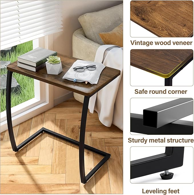 SRIWATANA Side Table, End Table, Vintage C-Shaped Couch Table
