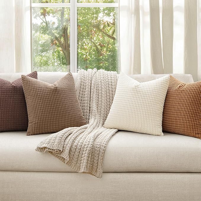 MIULEE Modern Farmhouse Decorative Lumbar Pillow Covers 18x18 Inch Set of 4