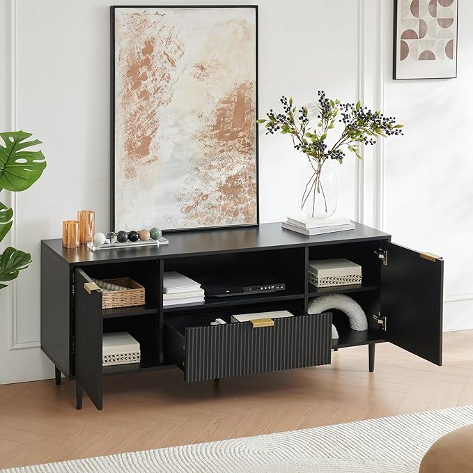 Okvnbjk Black TV Stand for 65 Inch TV, TV Consoles for Living Room, TV Stand