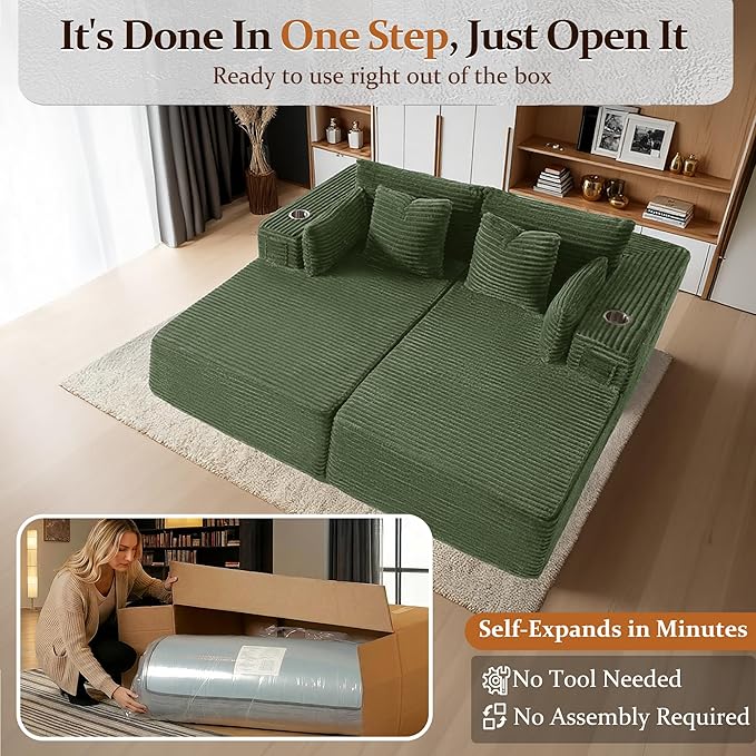 72" Cloud Sectional Couch, Comfort Sleep Sofa