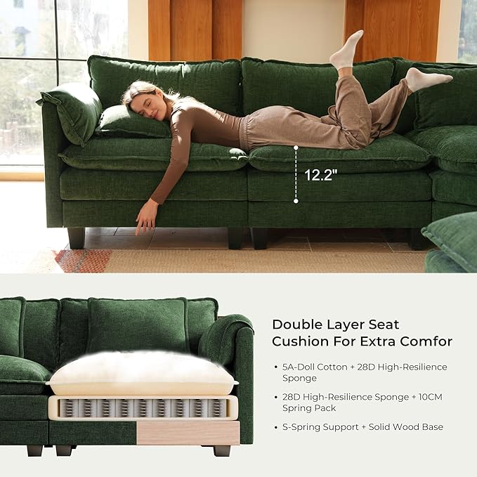 ELUCHANG 150" Oversized V-Shaped Cloud Couch Modular Sectional Sofa