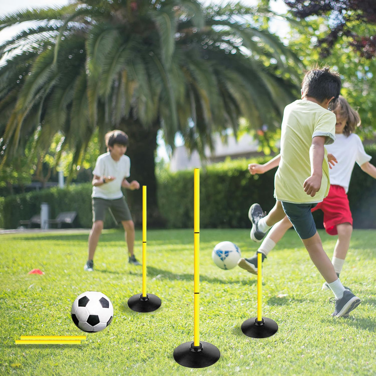 ASENVER 4FT Agility Poles Set Detachable Speed Training Poles Soccer Slalom Sticks with Agility Ladder and Cones (4 pcs, Yellow)