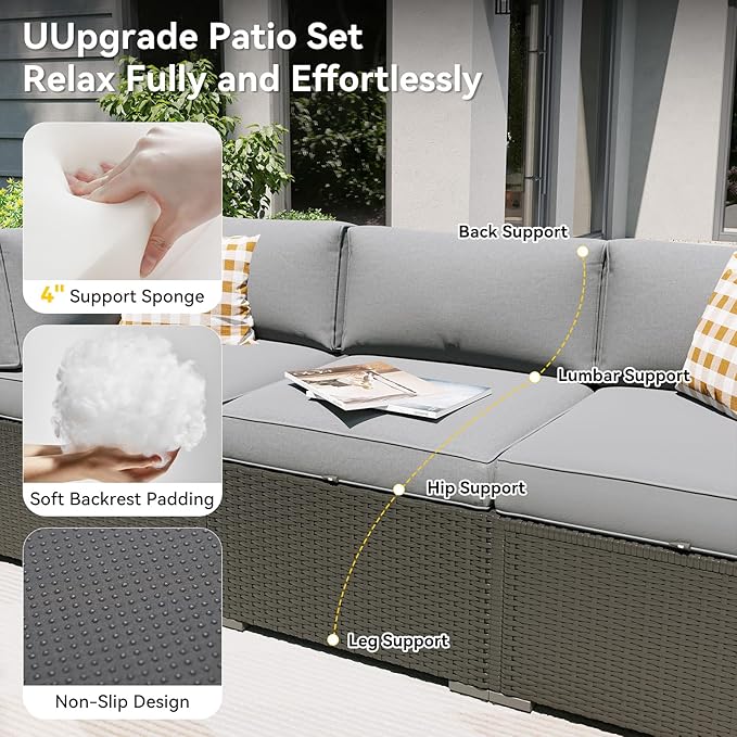Aoxun Patio Furniture Set, 11 Piece Outdoor Sectional Sofas