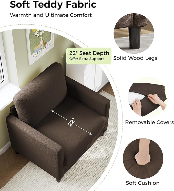 Welzona Sofa Accent Chair, Tool-Free Setup Living Room Accent Chairs, Comfy Arm