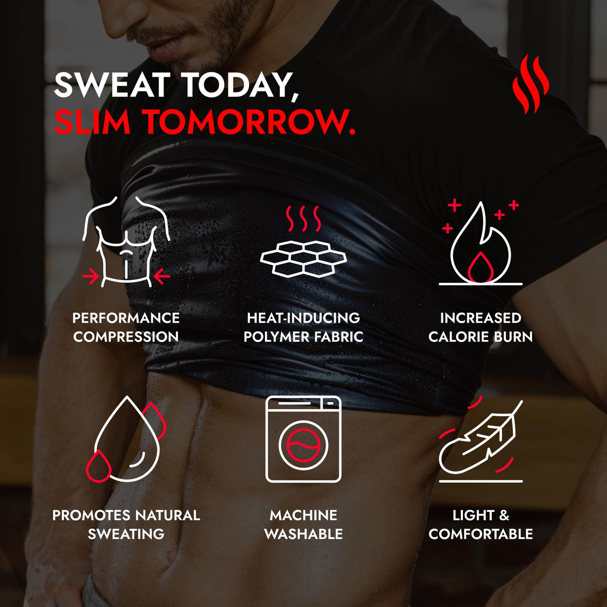 Sweat Shaper Men's Athletic Tee, Short Sleeve Compression T-Shirt, Performance Baselayer Workout Shirt (Black, Medium)