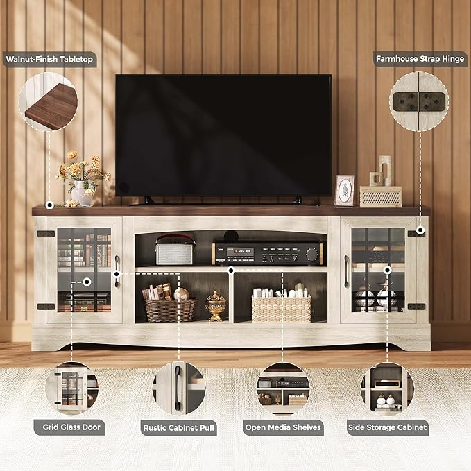IRONCK Farmhouse TV Stand for 75 Inch TV, Rustic Entertainment Center