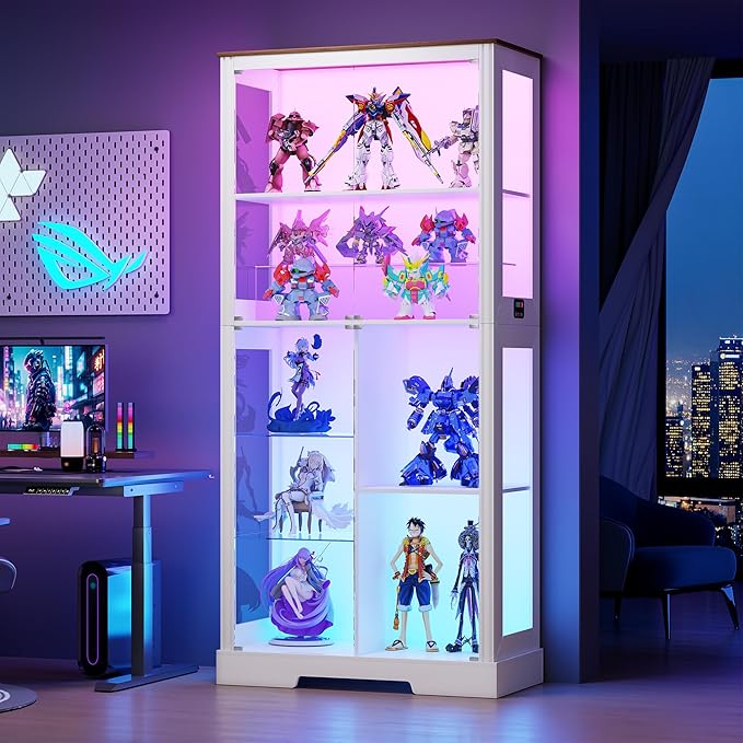Gurexl Display Cabinet with Motion Sensor LED Lights, Glass Curio Cabinet with