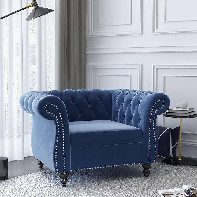 ORRD 3 Piece Living Room Set, Velvet Chesterfield Sofa Loveseat Couch Chair