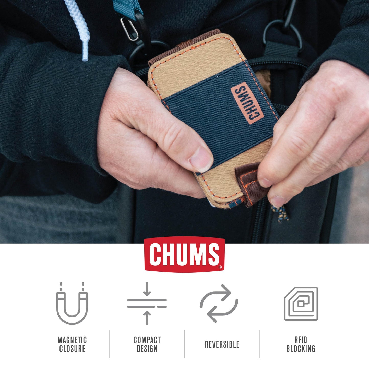 Chums Bandit Bi-Fold Wallet – Slim RFID Wallet for Men & Women, Reversible Card, ID & Money Holder (Blue Floral)