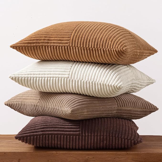 MIULEE Brown Throw Pillow Covers 18x18 Inch Set of 4 Boho Farmhouse Cushion