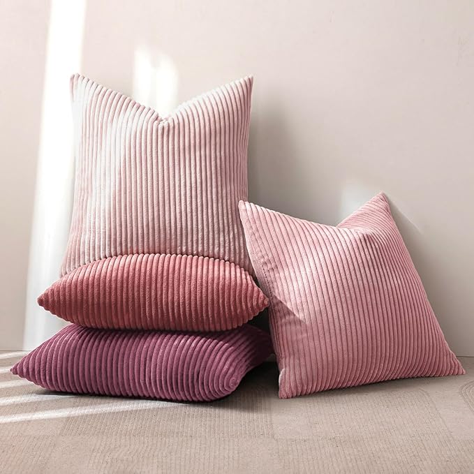 MIULEE Pack of 4 Purple Pink Valentines Corduroy Decorative Throw Pillow Covers