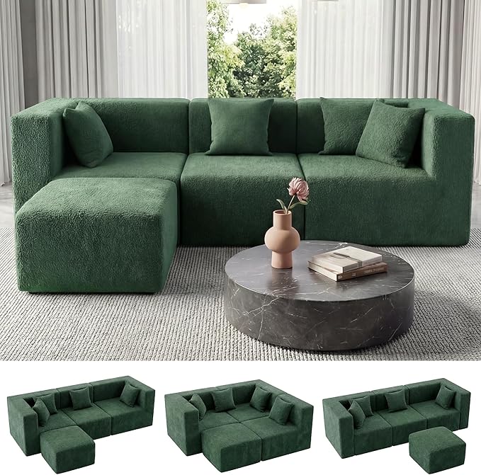 MONVANE 103'' Modular Sectional Sofa, Comfy Teddy Velvet Cloud Couch