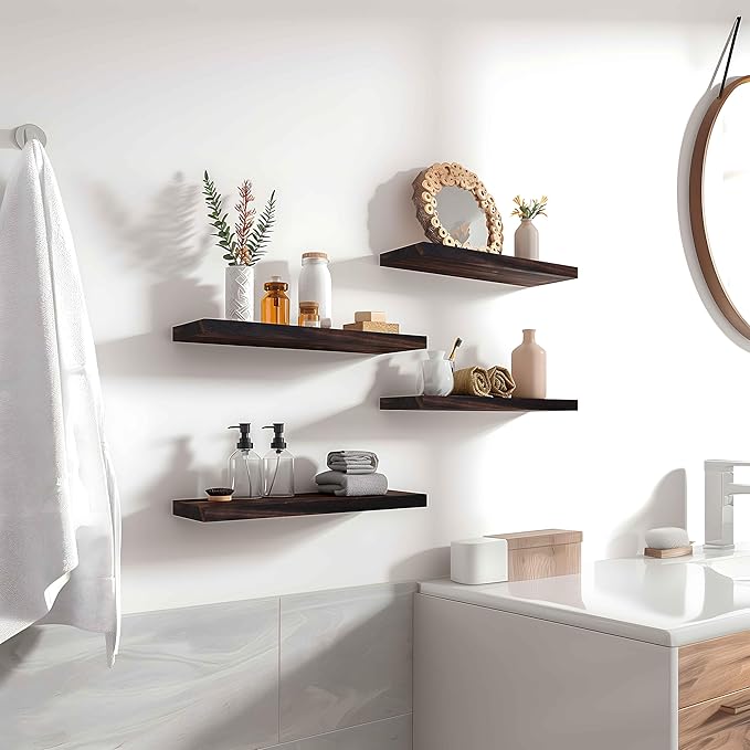 YYWUOJJ Wood Floating Shelves for Wall Decor, Rustic Wall Shelves for Bedroom