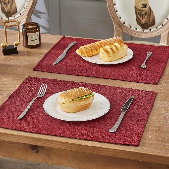 BALCONY & FALCON Placemats Set of 6 Faux Linen Cloth Place Mats Washable