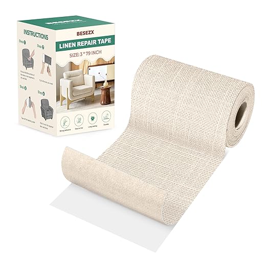 Besezx Linen Fabric Repair Tape, 3x79 Inch Self Adhesive Repair Patches