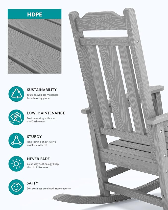 SERWALL Oversized Rocking Chair Set of 2 Outdoor, HDPE Outdoor Rocking Chair