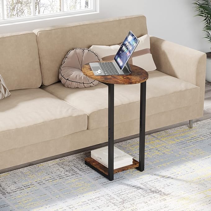 Hosfais Side Table Small End Table, C-Shaped Wood Sofa Table