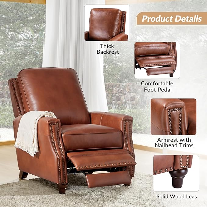 HULALA HOME Genuine Leather Manual Recliner Chair