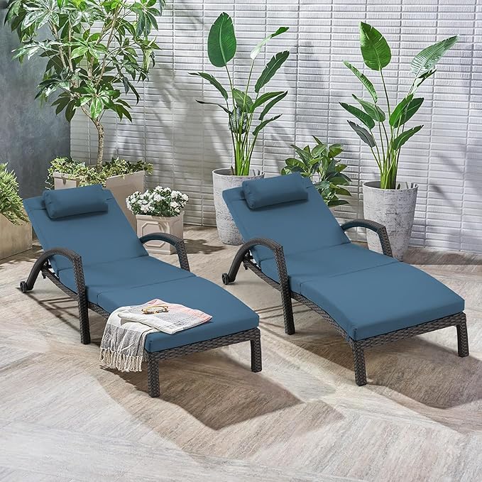 HOMREST Chaise Lounge Chairs Set of 2, PE Rattan Wicker Patio Lounge Chair