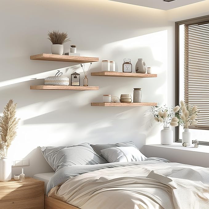 YYWUOJJ Wood Floating Shelves for Wall Decor, Rustic Wall Shelves for Bedroom