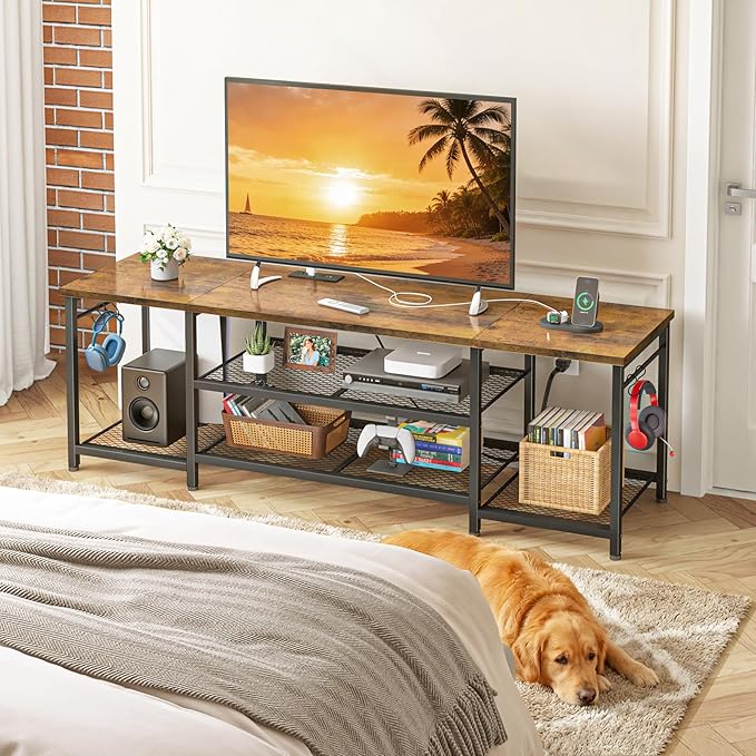 YGEOMER TV Stand for Up to 75 Inch TVs, Entertainment Center