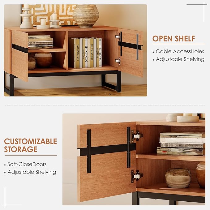 WAMPAT Modern TV Stand for 32-110 Inch TVs, Wood Entertainment Center