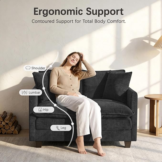 Loveseat Sofa, Comfy Chenille Small Couch