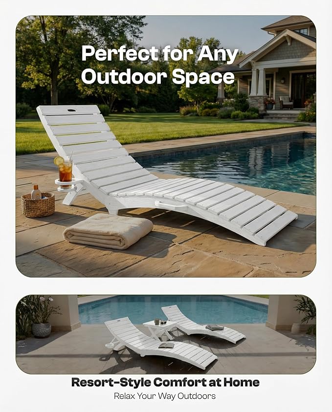 Folding HDPE Pool Lounge Chairs Set of 6, Pre-Assembled Outdoor Chaise Lounge