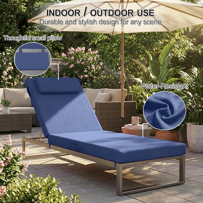 Outdoor Chaise Lounge Cushions, 71x21 Inch Olefin Water & Fade Resistant Pool