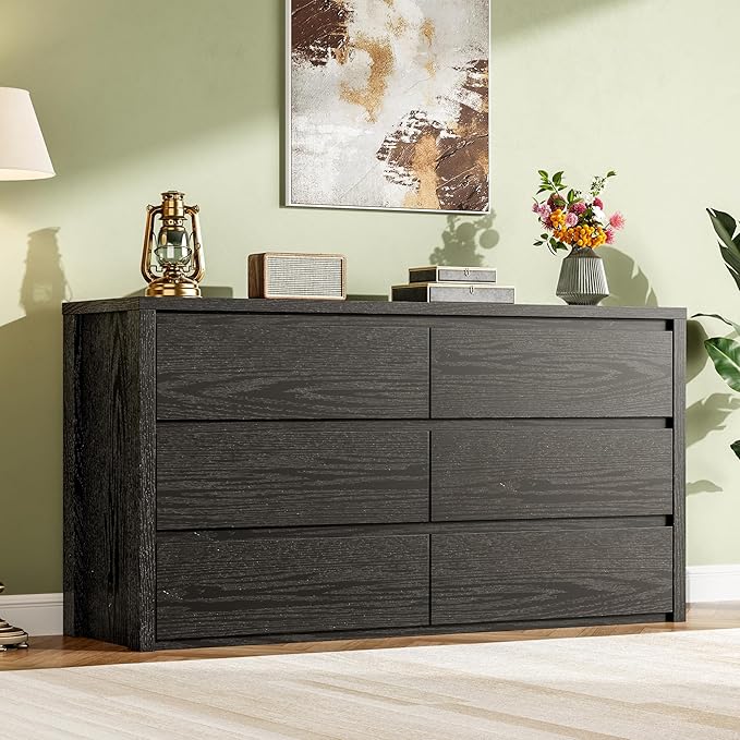 GarveeHome 6 Drawer Dresser for Bedroom, Wide Wood Chest of Drawers Handle Free
