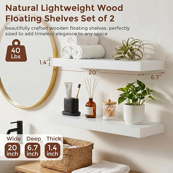 fuqing 20 Inch Floating Shelves | 6.7 Inch Deep White Shelves