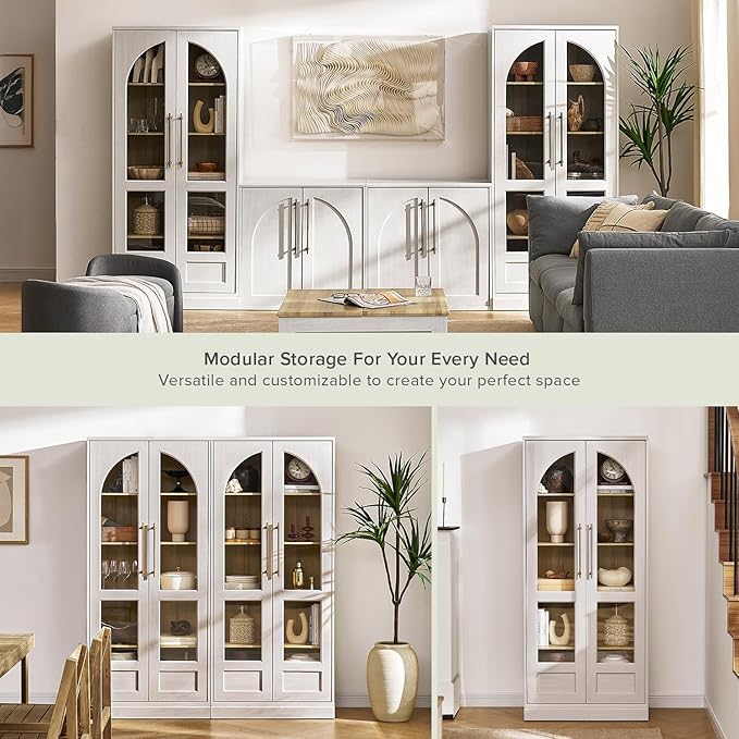 mopio Blake Tall Display Cabinet, Kitchen Buffet Pantry Cupboard, Trophy
