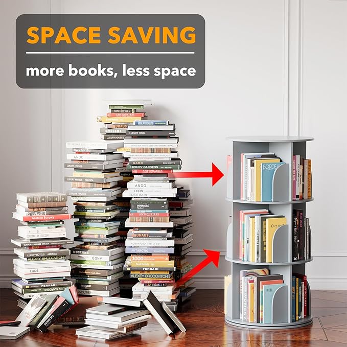 SpaceAid 3 Tier Rotating Bookshelf Tower, Spinning Bookcase Lazy Susan