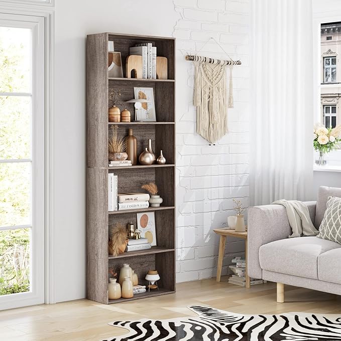 FOTOSOK 6-Tier Open Bookcase and Bookshelf, Freestanding Display Storage