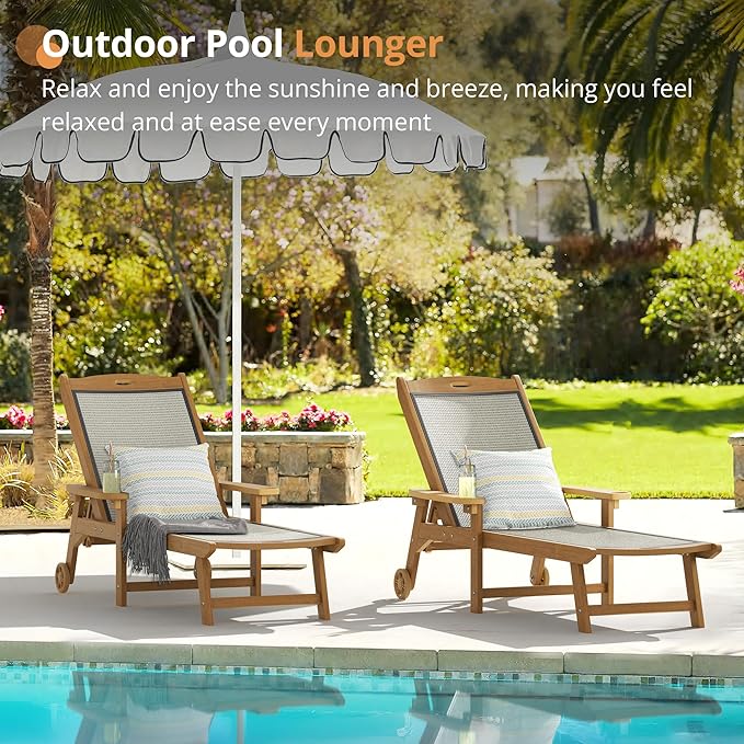 LUE BONA Chaise Lounge Chair Outdoor, HDPS and HDPE Wicker Material, Patio