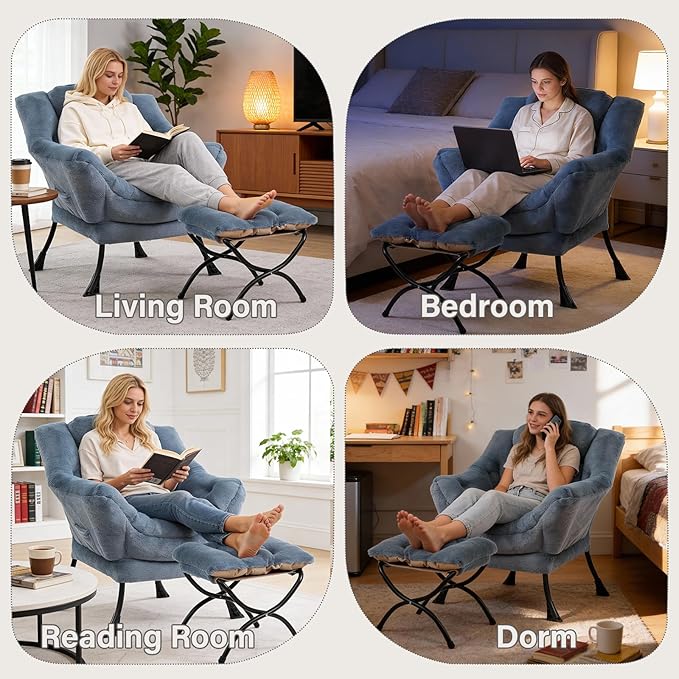 MBOOYOME Lazy Chair with Folding Ottoman, Modern Accent Armchair with Armrests