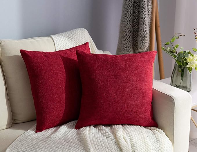 Stellhome Christmas Decorative Burlap Throw Pillow Covers Square Solid