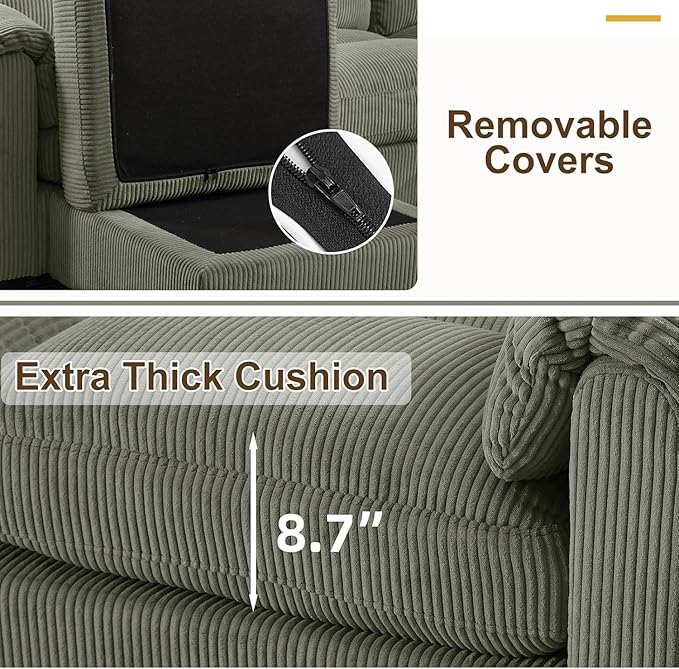 HAOMARKETS Corduroy 4-Piece Sofa Set, Upholstered Ottoman Set of 2, Loveseat