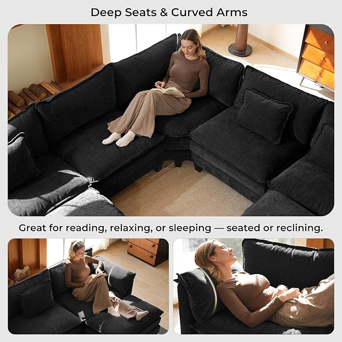 ELUCHANG 114" Oversized V-Shaped Cloud Couch Modular Sectional Sofa