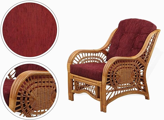 Malibu Lounge Set of 4: 2 Natural Rattan Wicker Chairs, Three-Seater Sofa