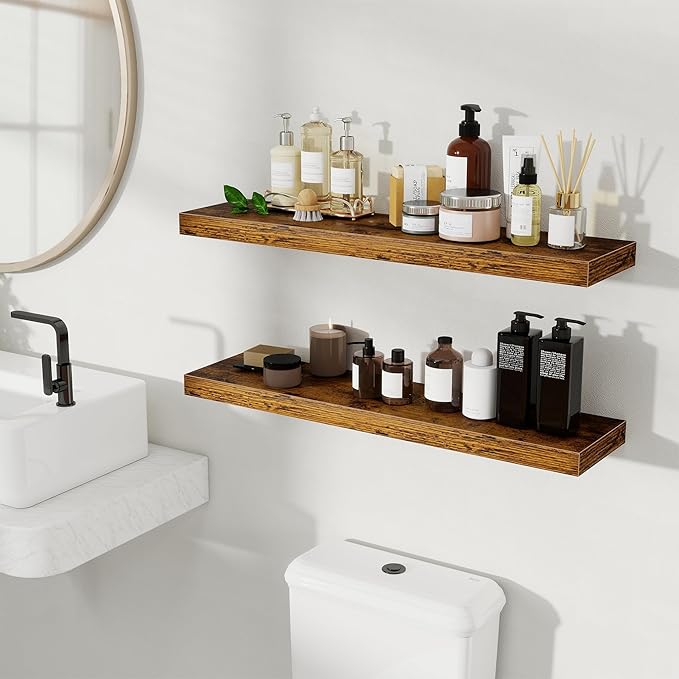 Fun Memories Floating Shelves for Wall, 32 Inch Set of 2 Rustic Wood Wall