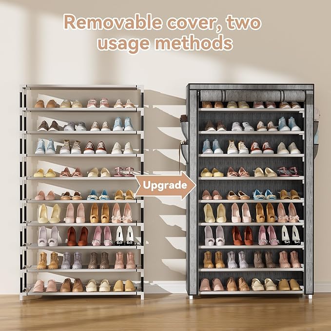 LANTEFUL Shoe Rack with Covers 10 Tier Tall Shoe Rack Organizer Large Capacity
