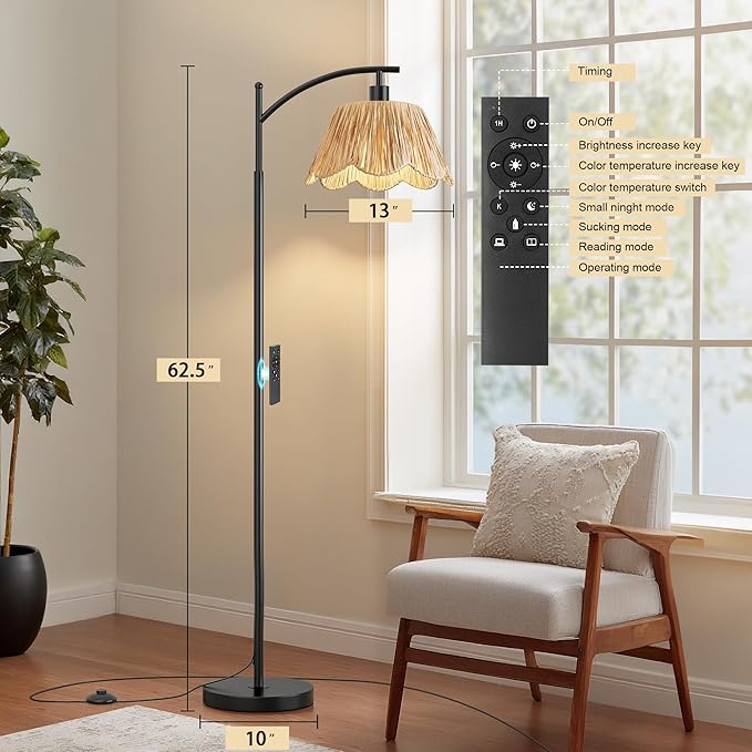 Oneach Boho Floor Lamp with 3 Color Temperatures, Farmhouse Floor Lamps