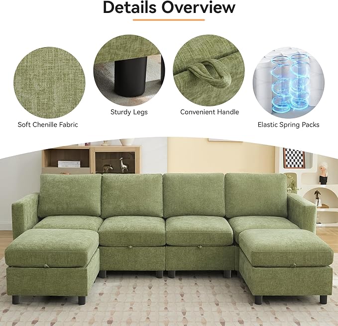 WUTUTUEE 107”Modular Sectional Sofa Convertible U Shaped Sofa Couch Set