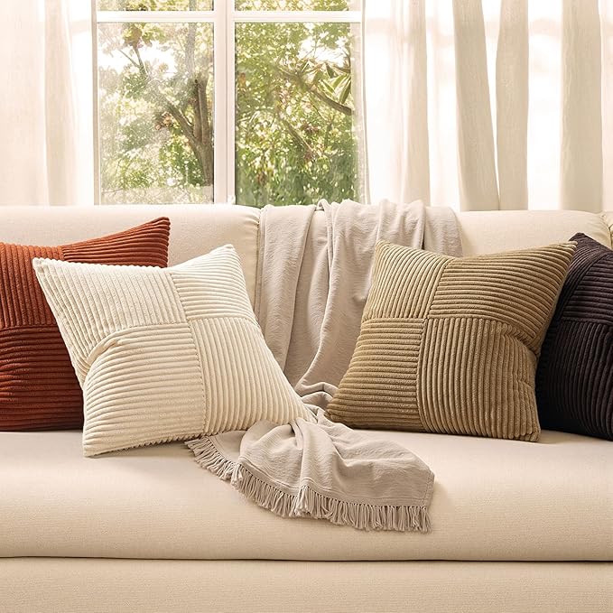 MIULEE Brown Beige Throw Pillow Covers 18x18 Inch Set of 4 Boho Farmhouse