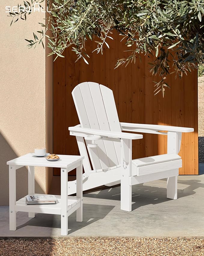 SERWALL 2-Tier HDPE Outdoor Side Table, Weatherproof Rectangular Adirondack
